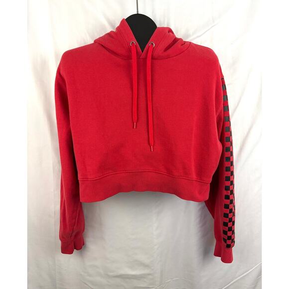 Forever 21 Red Checkered Sleeve Crop Top MEDIUM Womens Juniors Emo - Picture 1 of 9